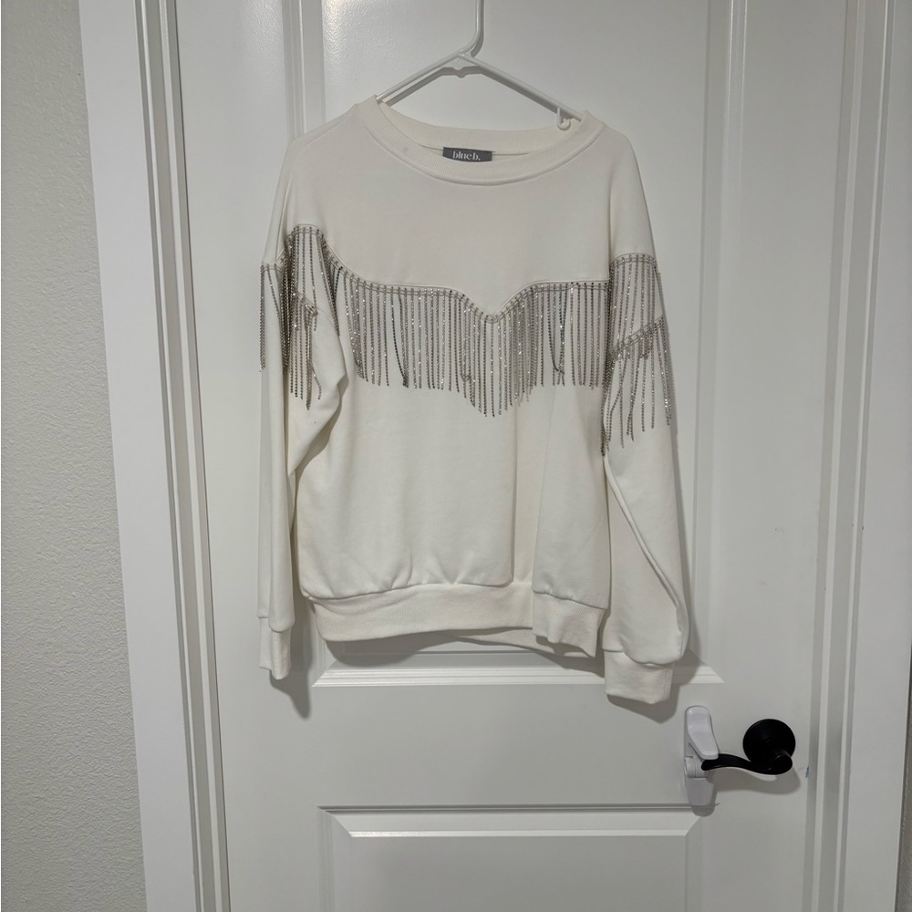 Blue b. Western Sweater with Silver Fringe